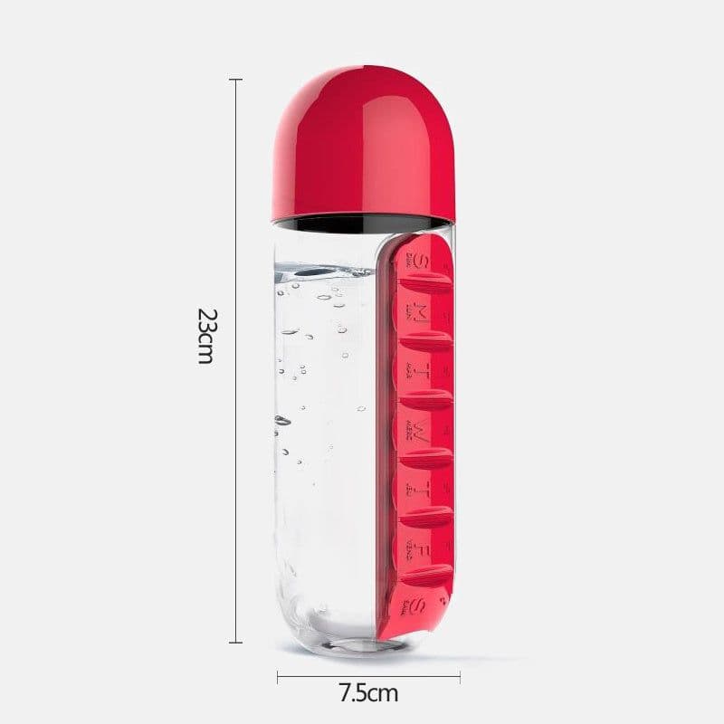 image-Water Bottle With Pillbox Plastic Drink Bottle With Medicine Pills Box Travel 7 Days Drug Organizer Drinking Container