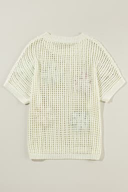 image-White Crochet Flower Hollow-out Sweater T-Shirt