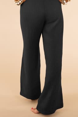 image-Khaki Textured High Waist Wide Leg Plus Size Pants