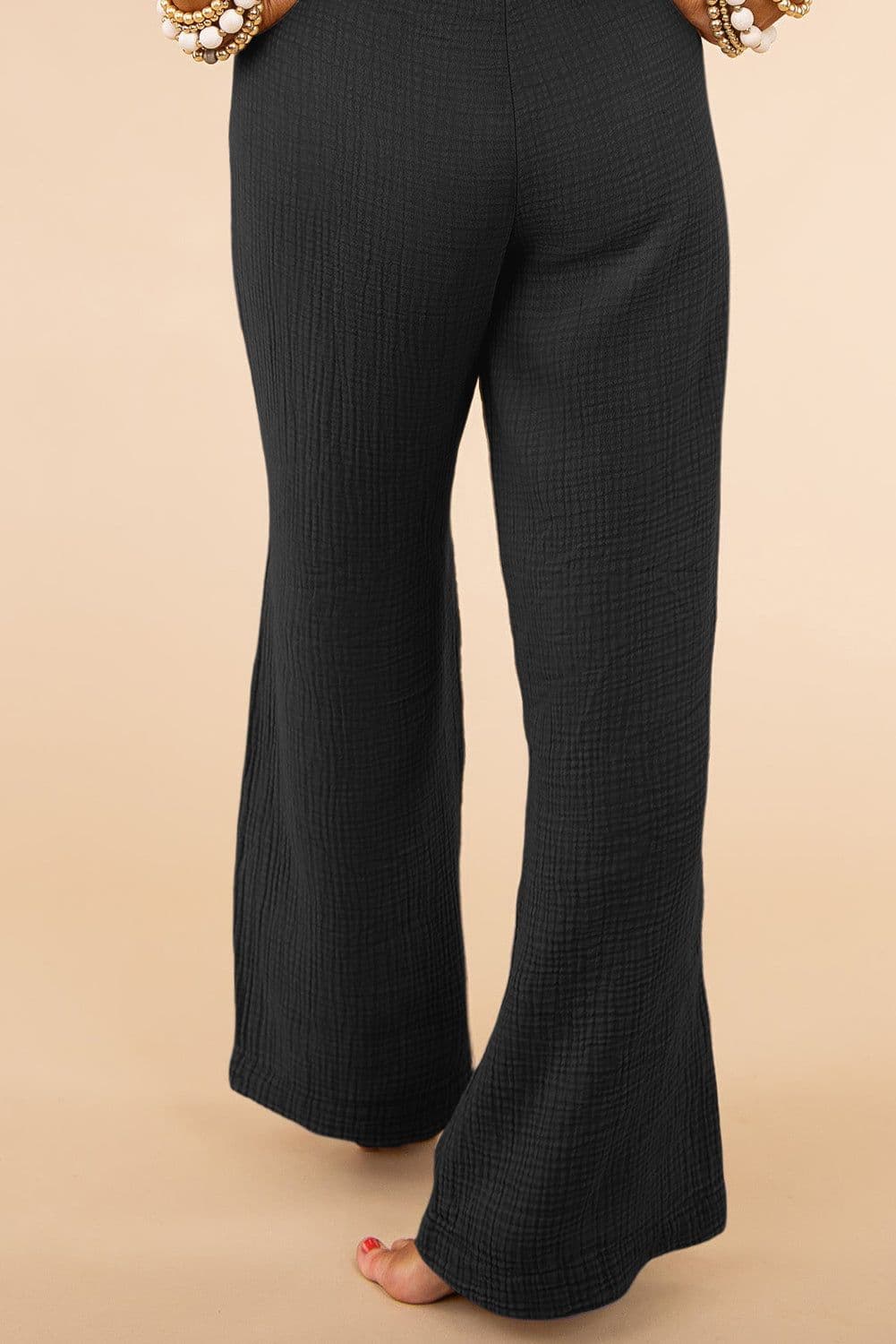 image-Khaki Textured High Waist Wide Leg Plus Size Pants