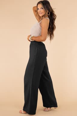 image-Khaki Textured High Waist Wide Leg Plus Size Pants