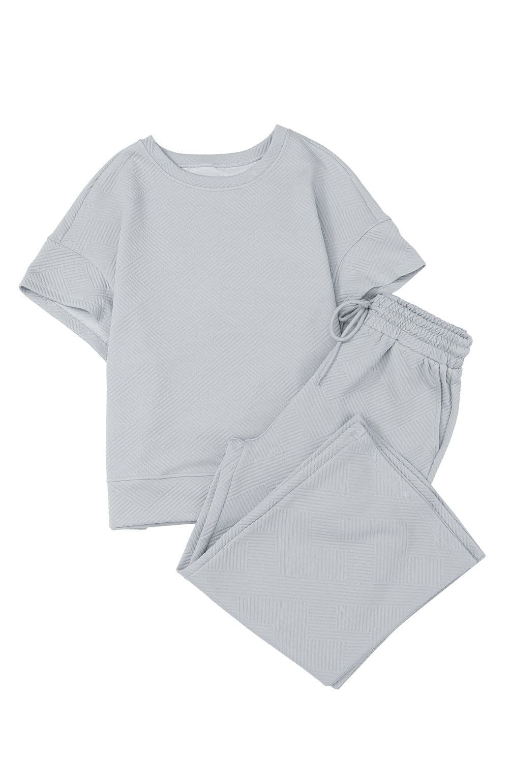 image-Strawberry Pink Textured Loose Fit T Shirt and Drawstring Pants Set