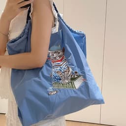 image-Japanese Painter Cat Embroidery Shopping Bag