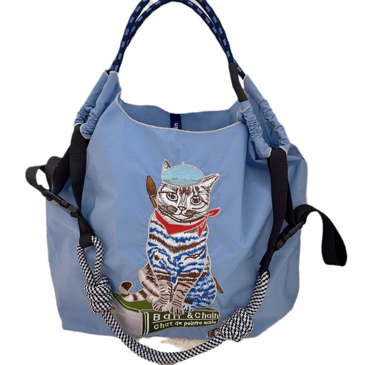 image-Japanese Painter Cat Embroidery Shopping Bag