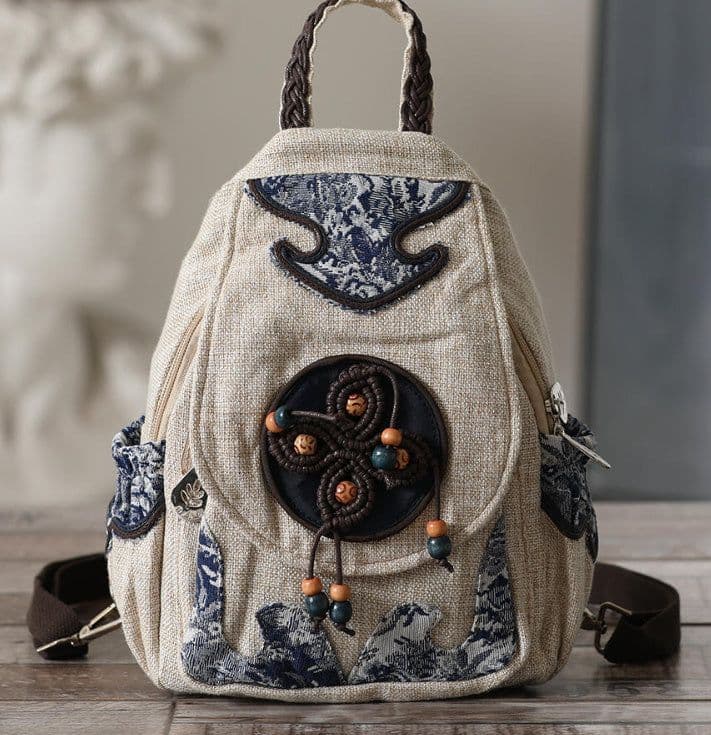 image-Retro Style Artistic Crafts Woven Pouch Leisure And Convenient Dual-use Canvas Chest Bag Multi-zipper