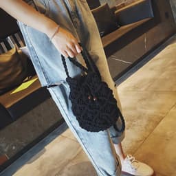 image-Women's Round Diagonal Cotton Crochet Tassel Small Bag