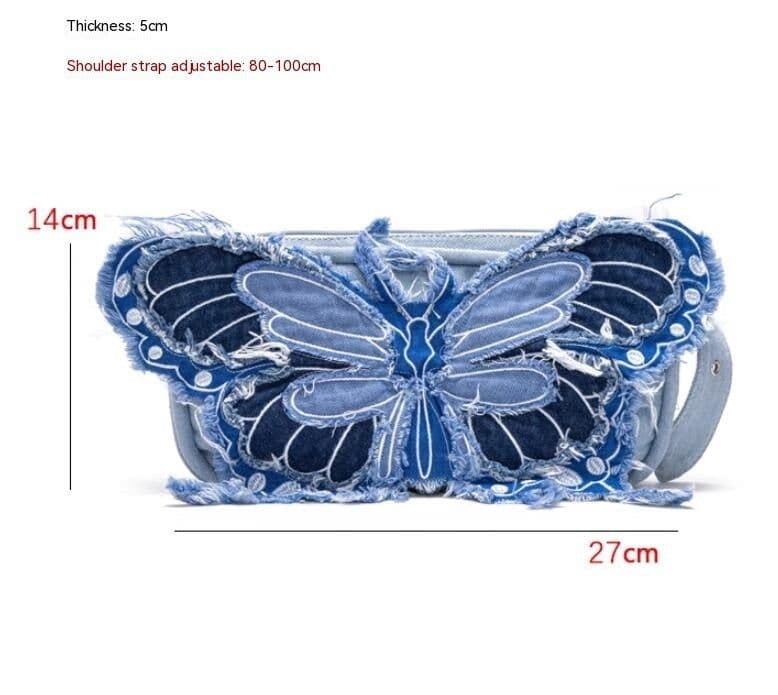 image-Original Design Butterfly Tassel Denim Wide Shoulder Strap Crossbody Bag