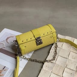 image-Sheepskin Cylinder Crossbody Chain Bag