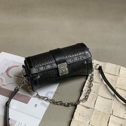 image-Sheepskin Cylinder Crossbody Chain Bag