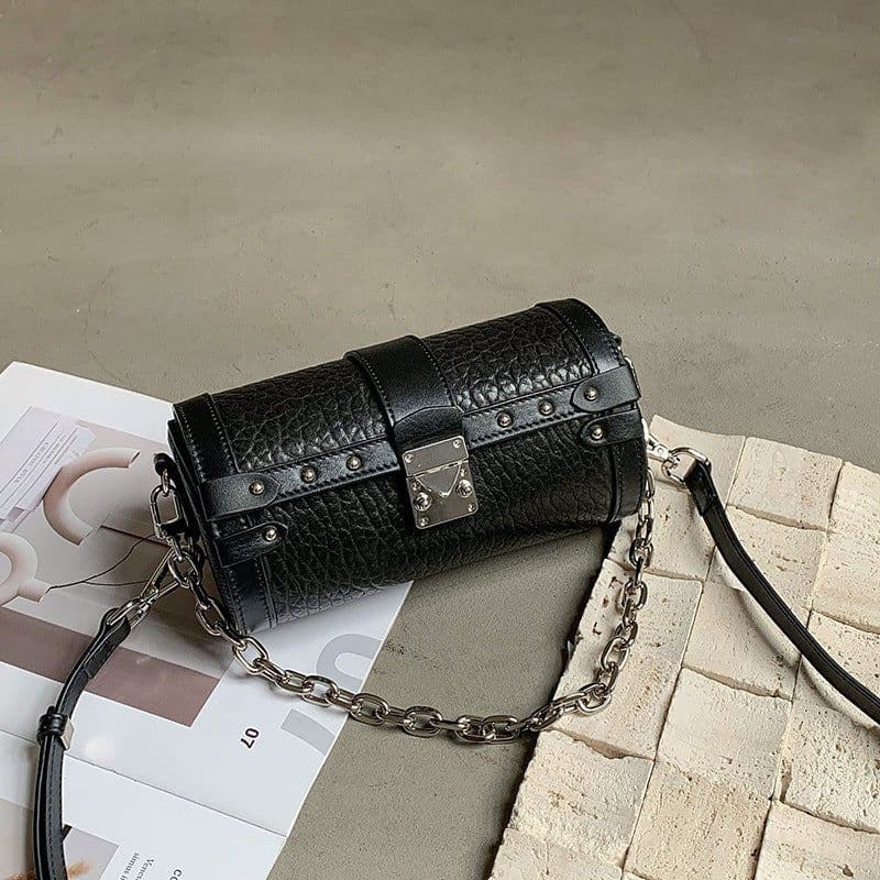 image-Sheepskin Cylinder Crossbody Chain Bag