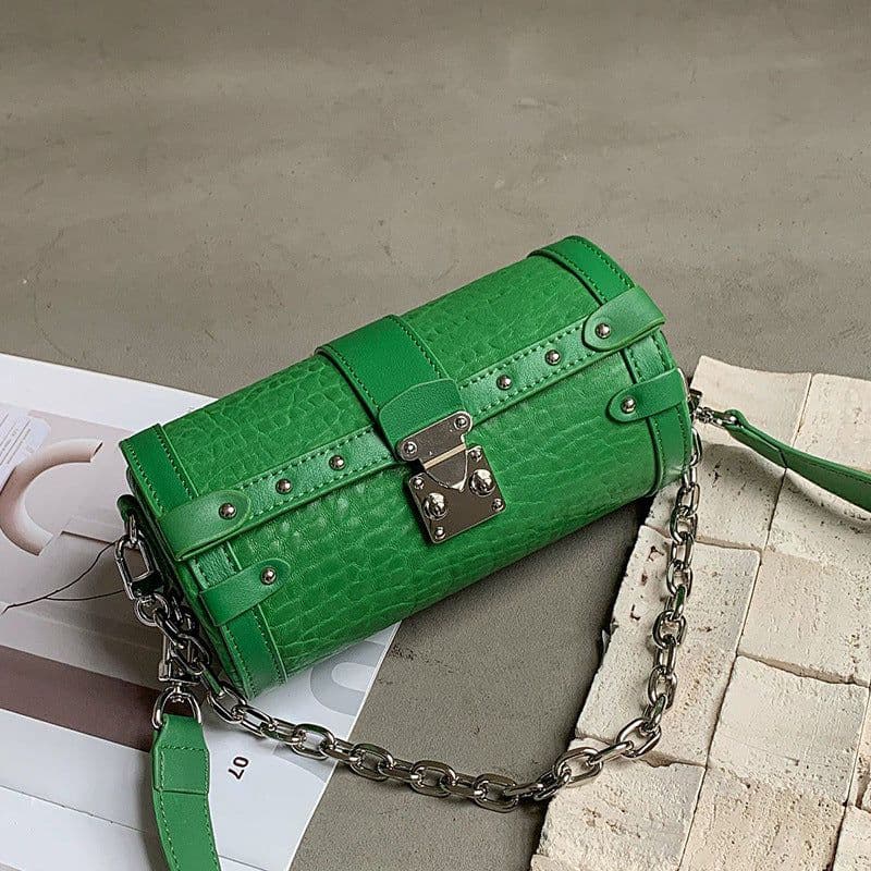 image-Sheepskin Cylinder Crossbody Chain Bag