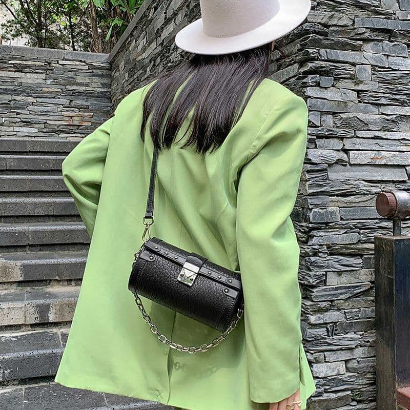 image-Sheepskin Cylinder Crossbody Chain Bag