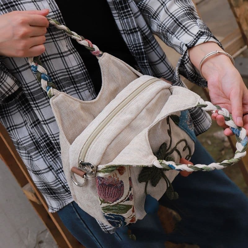 image-Ethnic Style Fabric Casual Portable Messenger Bag