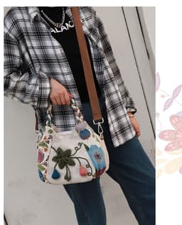 image-Ethnic Style Fabric Casual Portable Messenger Bag
