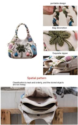 image-Ethnic Style Fabric Casual Portable Messenger Bag