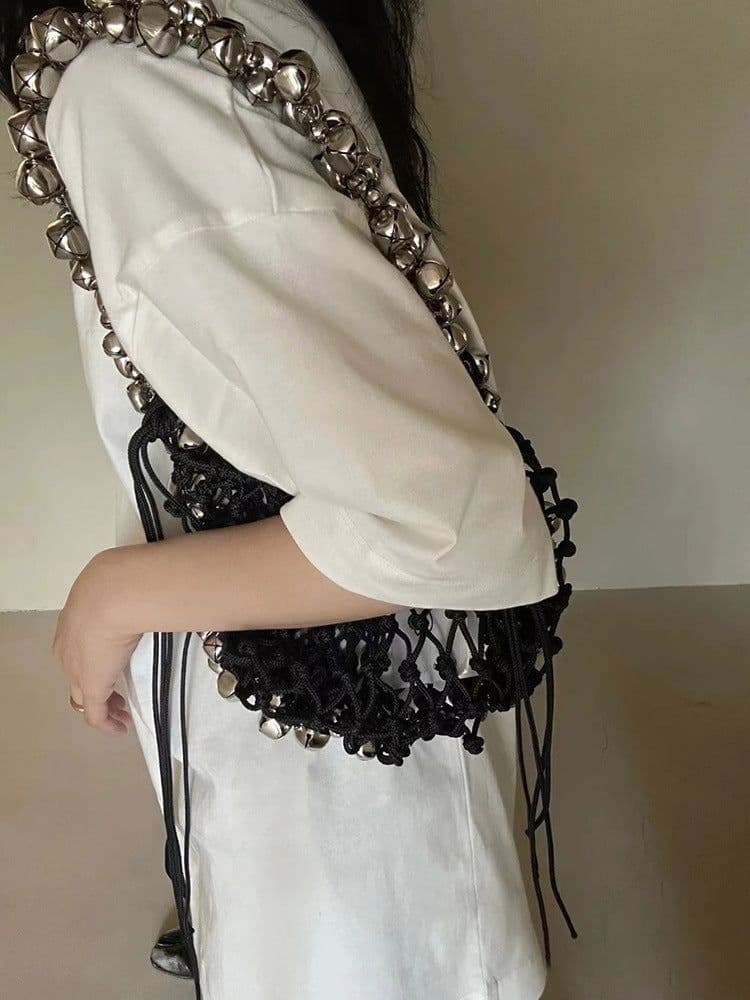 image-All-match Retro Dark Silver Bell Portable Shoulder Underarm Bag