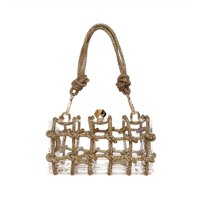 image-French Sweet Shiny Rhinestone Banquet Small Square Bag