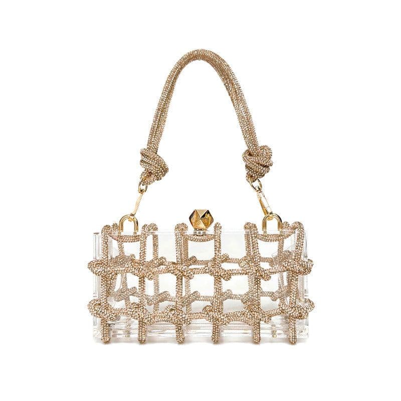 image-French Sweet Shiny Rhinestone Banquet Small Square Bag