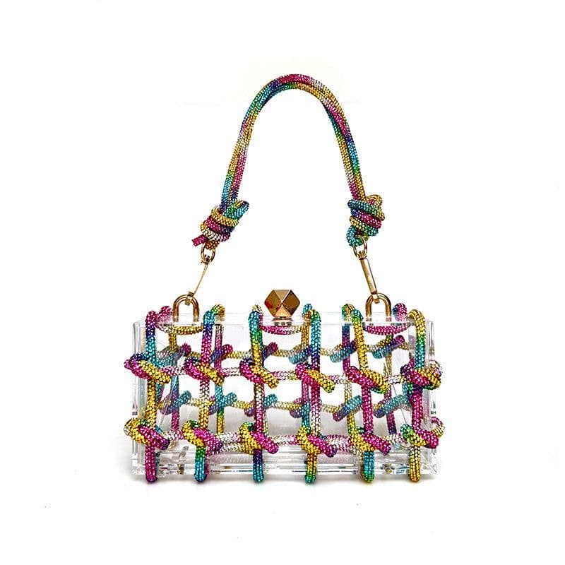 image-French Sweet Shiny Rhinestone Banquet Small Square Bag