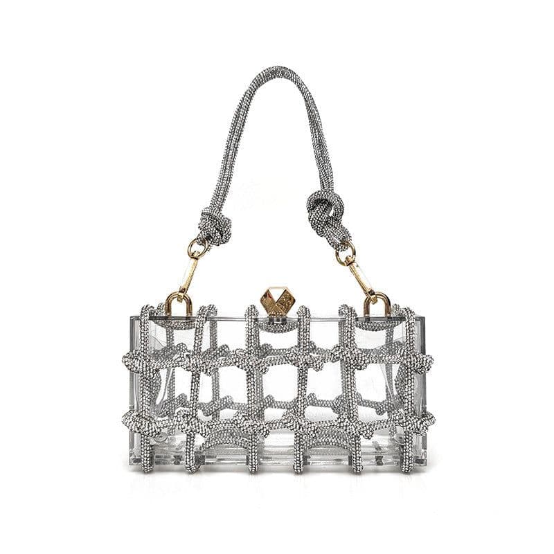 image-French Sweet Shiny Rhinestone Banquet Small Square Bag