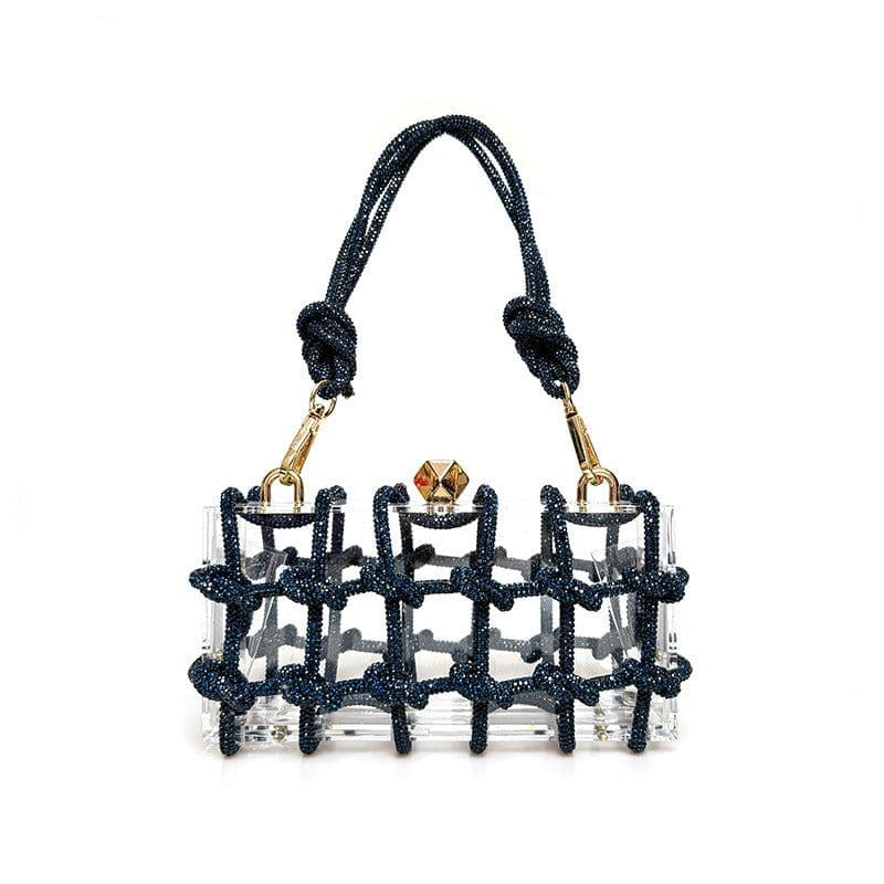image-French Sweet Shiny Rhinestone Banquet Small Square Bag