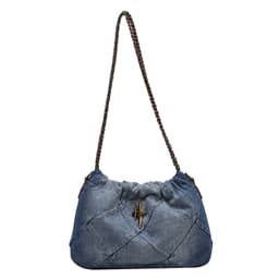 image-Denim Women's Bag Denim Blue Woven Chain Messenger Bag Rhombic Embroidery Thread
