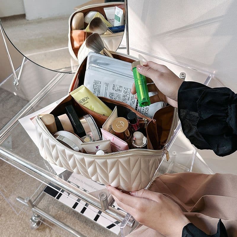 image-Portable High-grade Elastic Soft Surface Pillow Bag Travel Cosmetics Storage