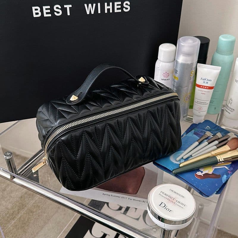 image-Portable High-grade Elastic Soft Surface Pillow Bag Travel Cosmetics Storage