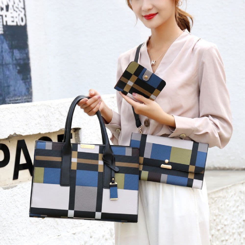 image-Korean Style Plaid Three-piece Messenger Bag
