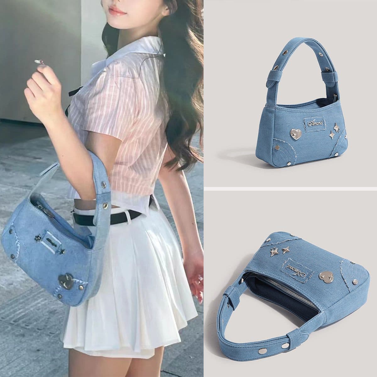image-Retro Minority Design Small Handbag Summer New Metal XINGX Denim