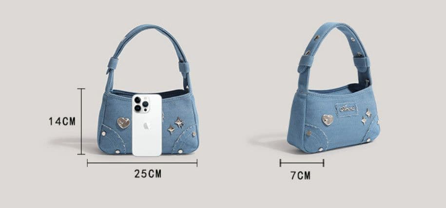 image-Retro Minority Design Small Handbag Summer New Metal XINGX Denim