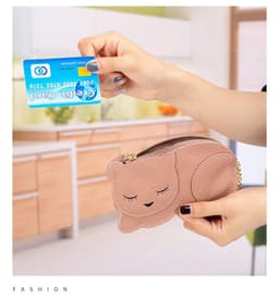 image-Cat Ultra-thin Coin Purse Genuine Leather Internet Celebrity Key Bag