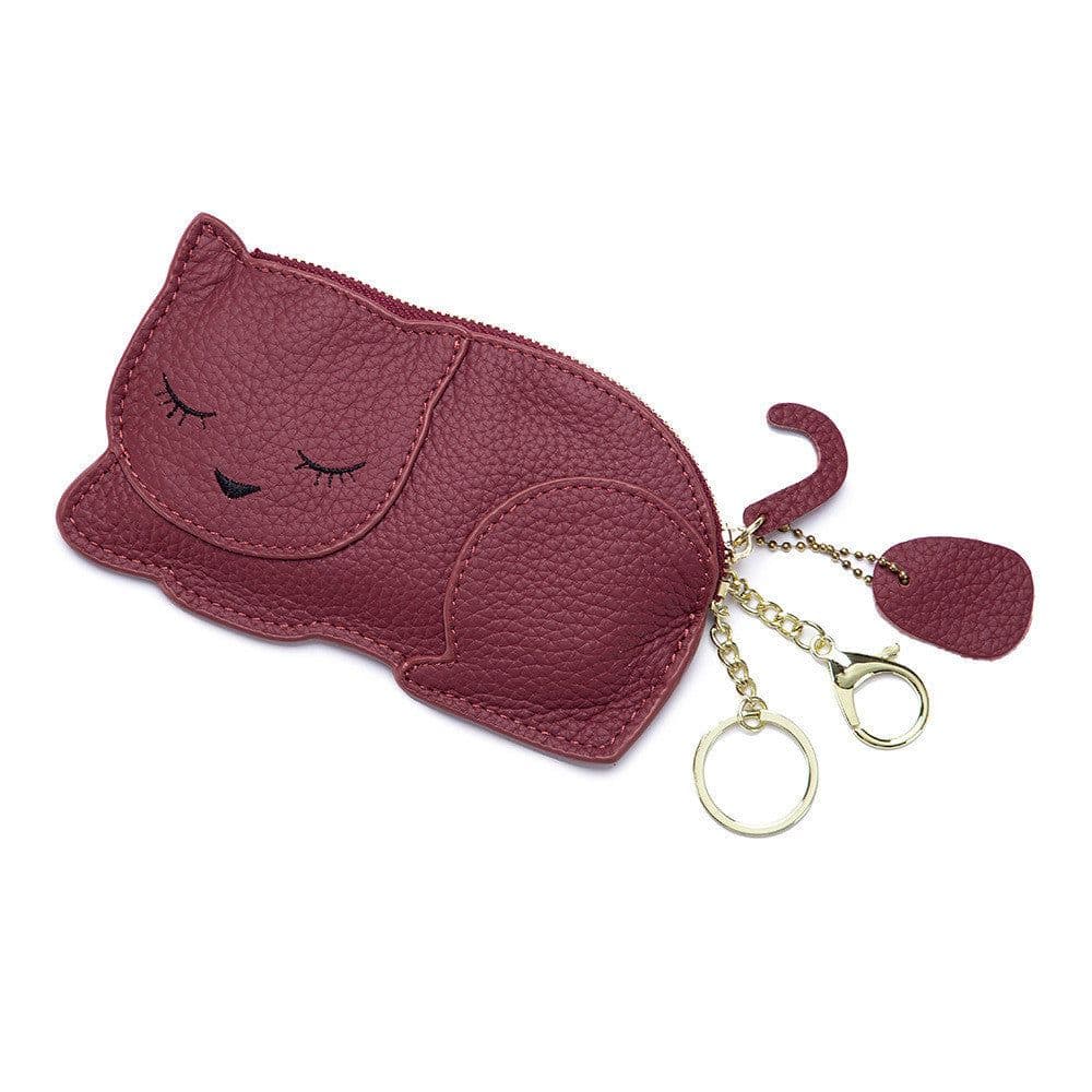 image-Cat Ultra-thin Coin Purse Genuine Leather Internet Celebrity Key Bag