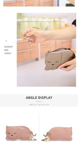 image-Cat Ultra-thin Coin Purse Genuine Leather Internet Celebrity Key Bag