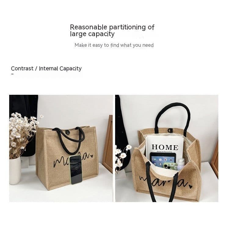 image-Fashion Linen Women's Bag Large Capacity Casual Shoulder Bag Korean Style Fashionable All-matching Letter Pack