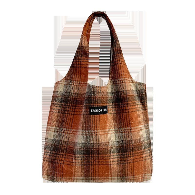 image-New Retro British Checked Canvas Bag Women