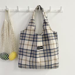 image-New Retro British Checked Canvas Bag Women