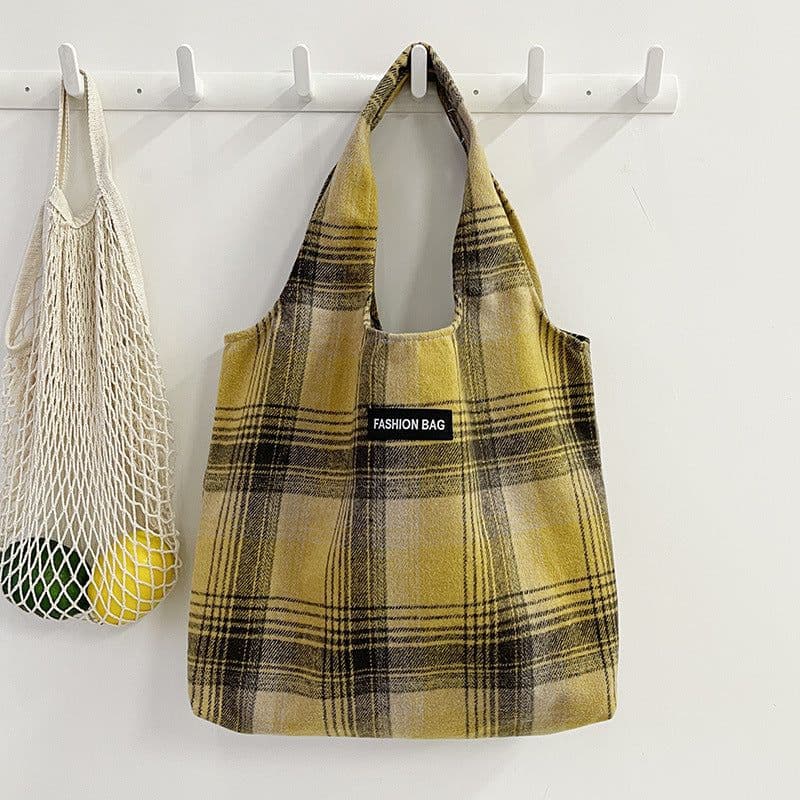 image-New Retro British Checked Canvas Bag Women