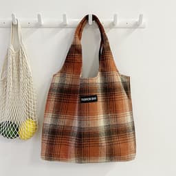 image-New Retro British Checked Canvas Bag Women