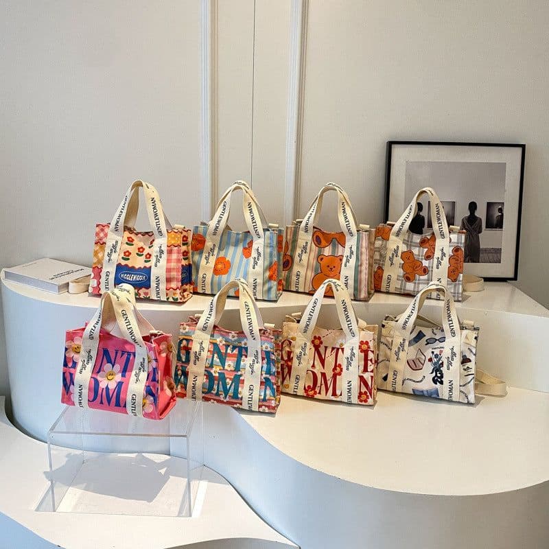 image-Letter Printed Canvas Bag Large Capacity Crossbody Ladies