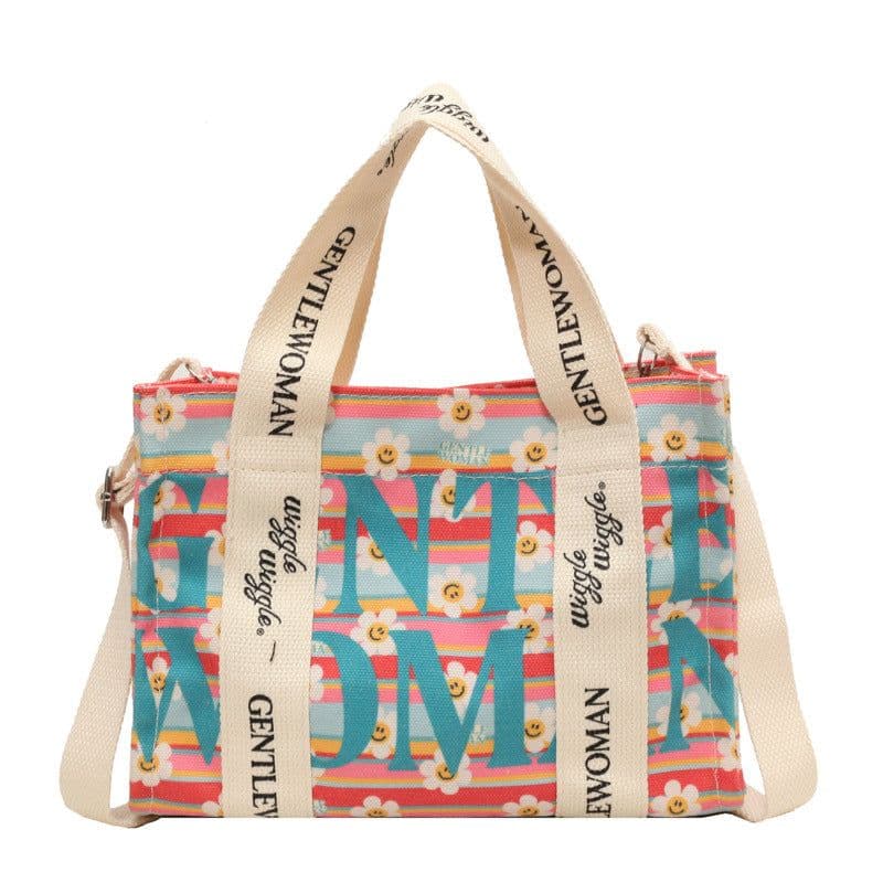 image-Letter Printed Canvas Bag Large Capacity Crossbody Ladies