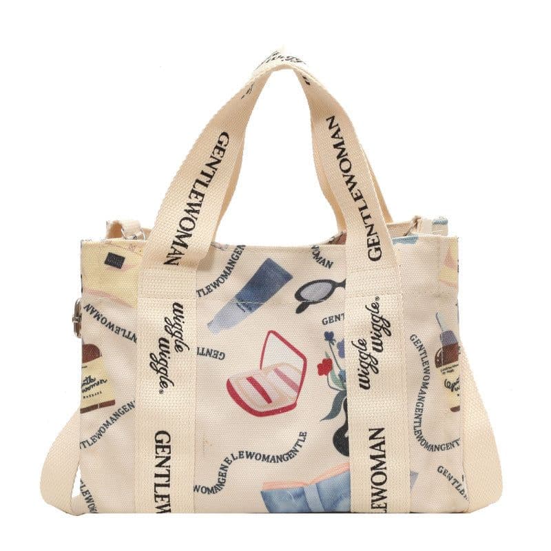 image-Letter Printed Canvas Bag Large Capacity Crossbody Ladies