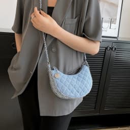 image-Denim Bag Female Diamond Embroidery Thread Chain Messenger Bag