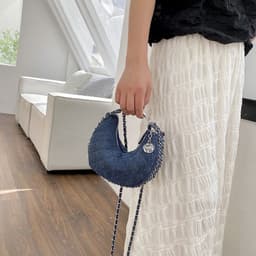 image-Denim Bag Female Diamond Embroidery Thread Chain Messenger Bag