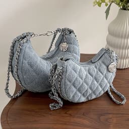 image-Denim Bag Female Diamond Embroidery Thread Chain Messenger Bag