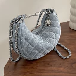 image-Denim Bag Female Diamond Embroidery Thread Chain Messenger Bag