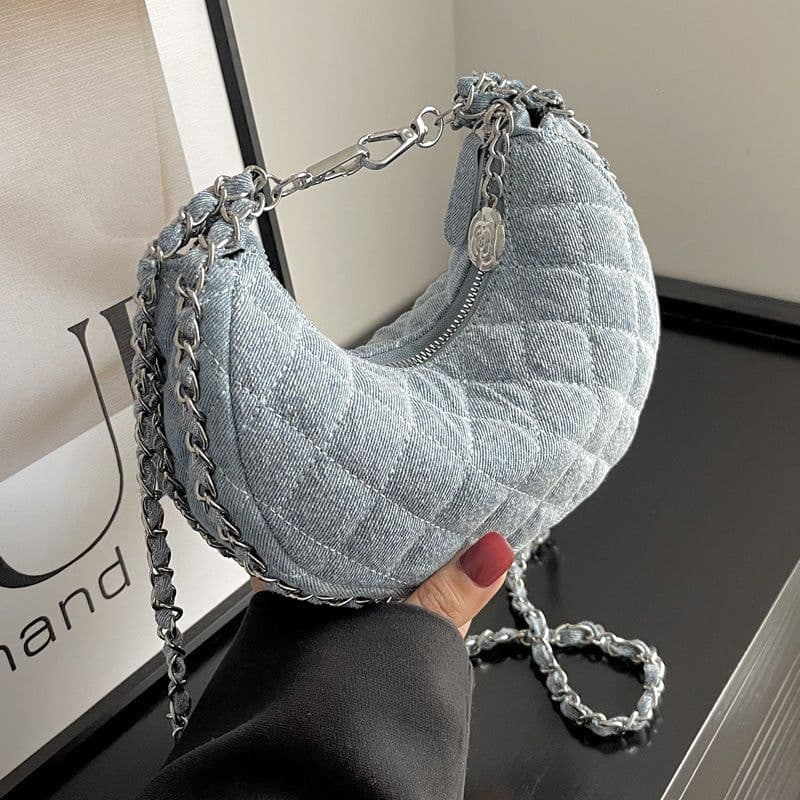image-Denim Bag Female Diamond Embroidery Thread Chain Messenger Bag