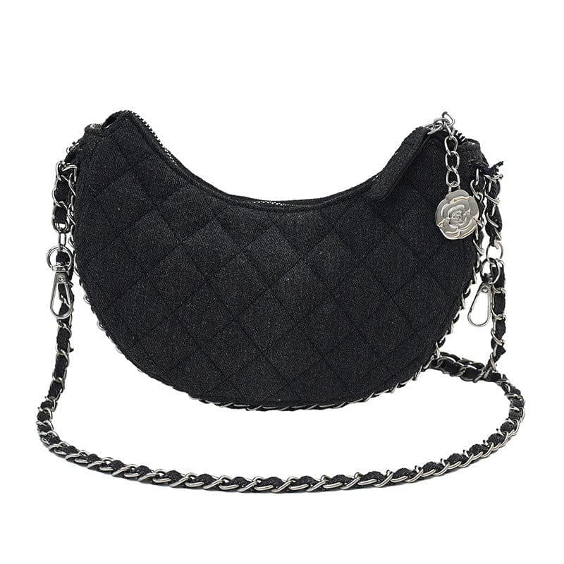 image-Denim Bag Female Diamond Embroidery Thread Chain Messenger Bag