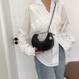 image-Denim Bag Female Diamond Embroidery Thread Chain Messenger Bag