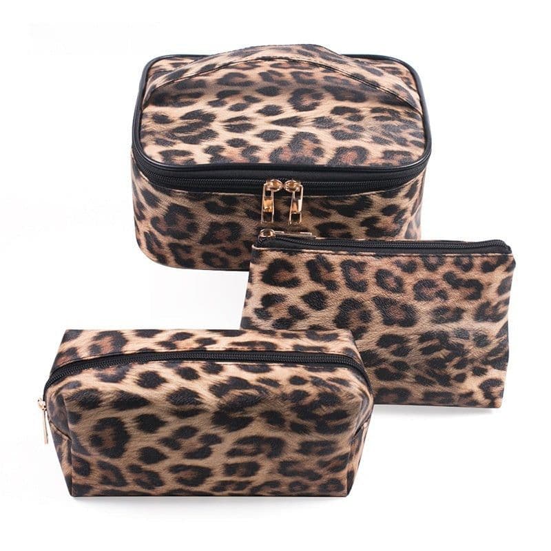 image-Leopard-print Makeup Bag PU Portable Travel Storage Bag